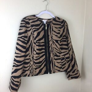 Chico’s Black & Tan pony strip Jacket. Sz 2.